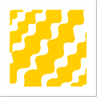 Yellow and white slanting waves pattern Posters and Art